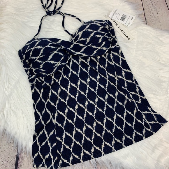 NWT Robin Piccone Navy & White Tankini Small - Picture 1 of 7